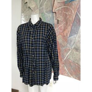 Pride's Landing Mens Blue Buttondown Plaid Print Shirt Large